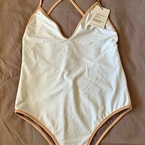 White and Tan One-Piece Swimsuit
